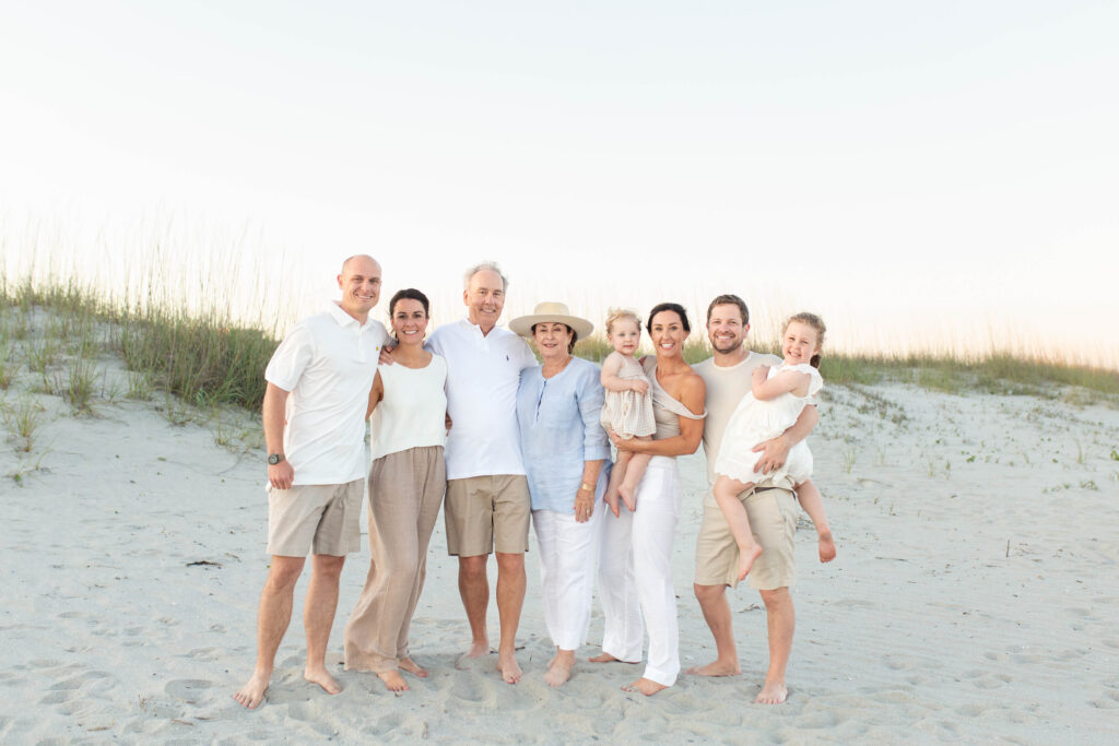 Extended Family on the beach at sunset during a photo session