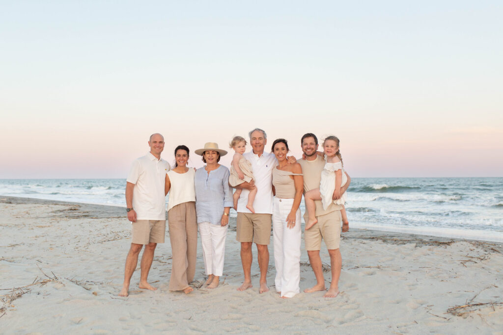 Extended Family on the beach at sunset during a photo session